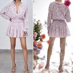 House of Harlow 1960 Ajay Dress Sz L Pink Paisley Smocked Tassel Coquette Boho